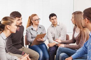 A group session at a drug addiction treatment center